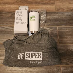 Blendtopia Be Super Gray Logo Tee + White 20oz Stainless Tumbler